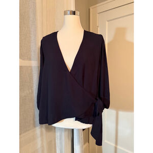 Navy Blue Veronica M v Neck Wrap Blouse with tie, XL.